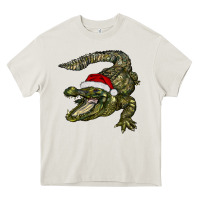Cream Christmas alligator Heavy Core Tee - BarkalooDesign