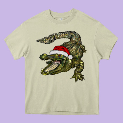 Christmas Alligator Heavy Core Tee Designed By Barkaloodesign