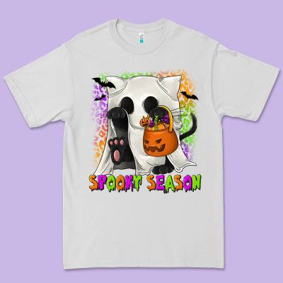Spooky Season Ghost Cat Premium Tee Designed By Texasbilliewilder