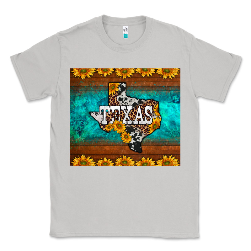 Sunflowers Cowhide Leopard Texas Map Classic Tee by BarkalooDesign | Teevron