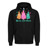 Black merry christmas glitter trees Zipper Hoodie - MaliasSmallBusiness