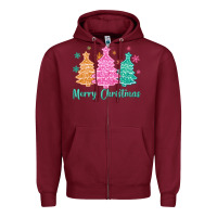 Burgundy merry christmas glitter trees Zipper Hoodie - MaliasSmallBusiness