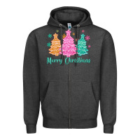 Charcoal Heather merry christmas glitter trees Zipper Hoodie - MaliasSmallBusiness
