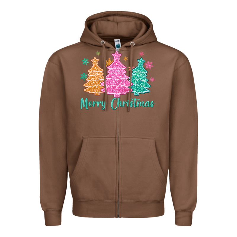 Merry Christmas Glitter Trees Zipper Hoodie by MaliasSmallBusiness | Teevron
