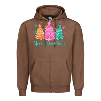 Chestnut merry christmas glitter trees Zipper Hoodie - MaliasSmallBusiness