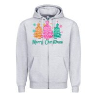Heather Grey merry christmas glitter trees Zipper Hoodie - MaliasSmallBusiness