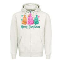 Oatmeal Heather merry christmas glitter trees Zipper Hoodie - MaliasSmallBusiness