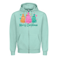 Seafoam merry christmas glitter trees Zipper Hoodie - MaliasSmallBusiness