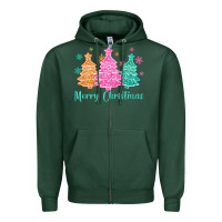 Sports Green merry christmas glitter trees Zipper Hoodie - MaliasSmallBusiness