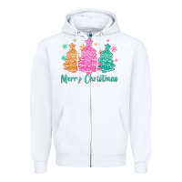 White merry christmas glitter trees Zipper Hoodie - MaliasSmallBusiness