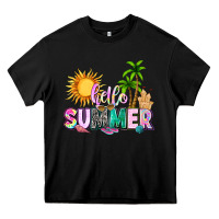 Black hello summer with sun Heavy Core Tee - texasbilliewilder