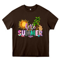 Chocolate Brown hello summer with sun Heavy Core Tee - texasbilliewilder