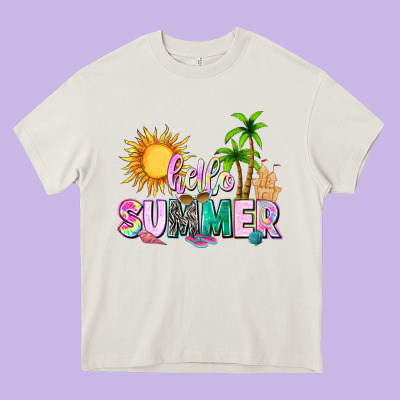 Hello Summer With Sun Heavy Core Tee Designed By Texasbilliewilder