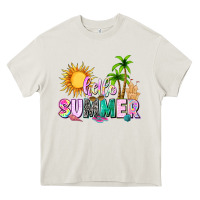 Cream hello summer with sun Heavy Core Tee - texasbilliewilder