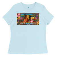 Baby Blue Brown horse with flowers and leopard Ladies Tee - RanaPortraitStore