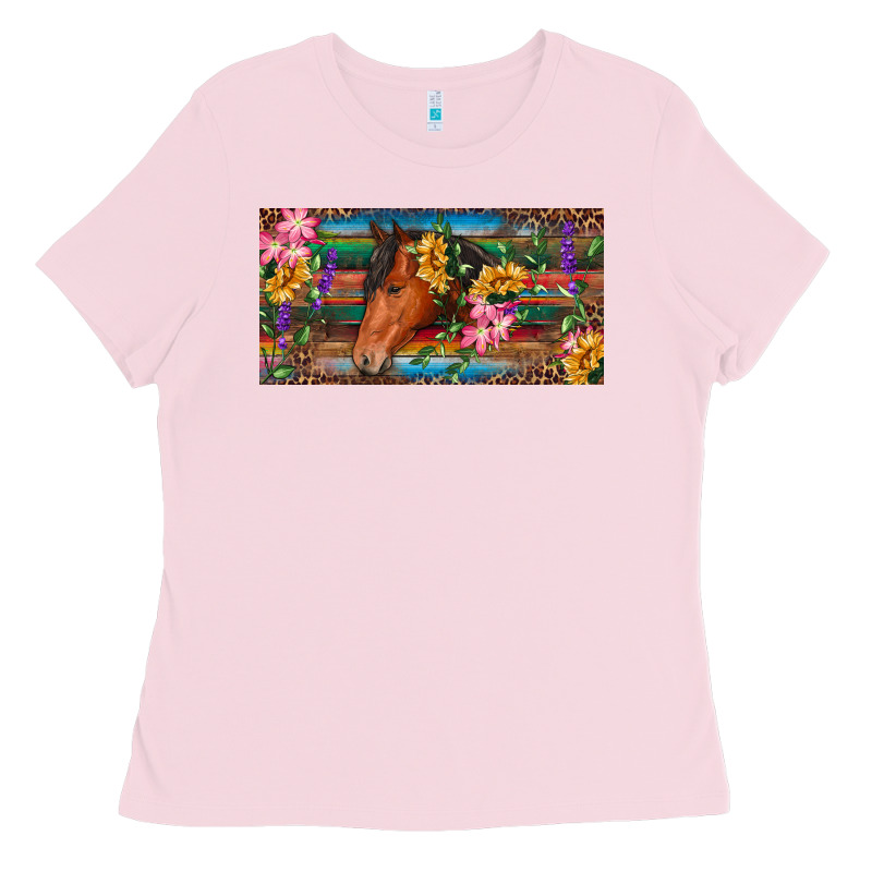 Brown Horse With Flowers And Leopard Ladies Tee by RanaPortraitStore | Teevron