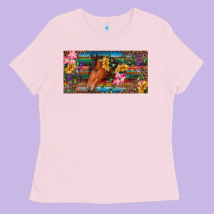 Brown Horse With Flowers And Leopard Ladies Tee Designed By Ranaportraitstore