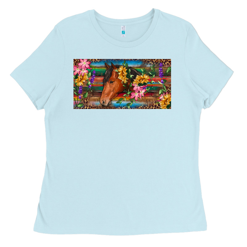 Brown Horse With Flowers And Leopard Ladies Tee by RanaPortraitStore | Teevron