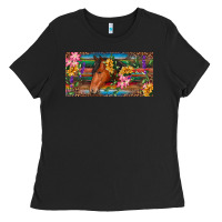 Black Brown horse with flowers and leopard Ladies Tee - RanaPortraitStore