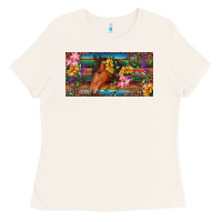 Bone Brown horse with flowers and leopard Ladies Tee - RanaPortraitStore