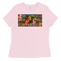 Bubblegum Pink Brown horse with flowers and leopard Ladies Tee - RanaPortraitStore