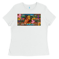 White Brown horse with flowers and leopard Ladies Tee - RanaPortraitStore
