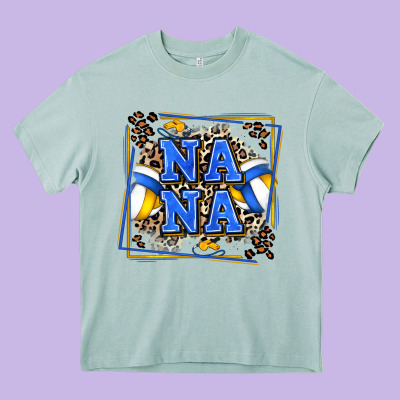 Volleyball Nana With Leopard Heavy Core Tee Designed By Zillion Design Studio