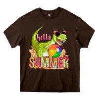 Chocolate Brown hello summer rex Heavy Core Tee - texasbilliewilder