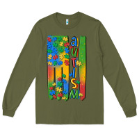 Army Green autism american flag Long Sleeve Tee - MaliasSmallBusiness