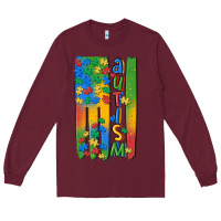 Burgundy autism american flag Long Sleeve Tee - MaliasSmallBusiness