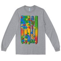 Heather Grey autism american flag Long Sleeve Tee - MaliasSmallBusiness