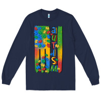 Navy autism american flag Long Sleeve Tee - MaliasSmallBusiness