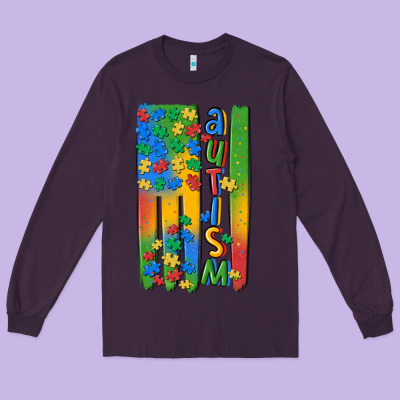 Autism American Flag Long Sleeve Tee Designed By Maliassmallbusiness