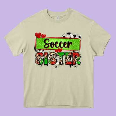 Soccer Sister With Leopard Heavy Core Tee Designed By Zillion Design Studio