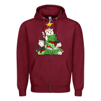 Burgundy Christmas cat tree Zipper Hoodie - MaliasSmallBusiness