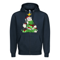 Navy Christmas cat tree Zipper Hoodie - MaliasSmallBusiness