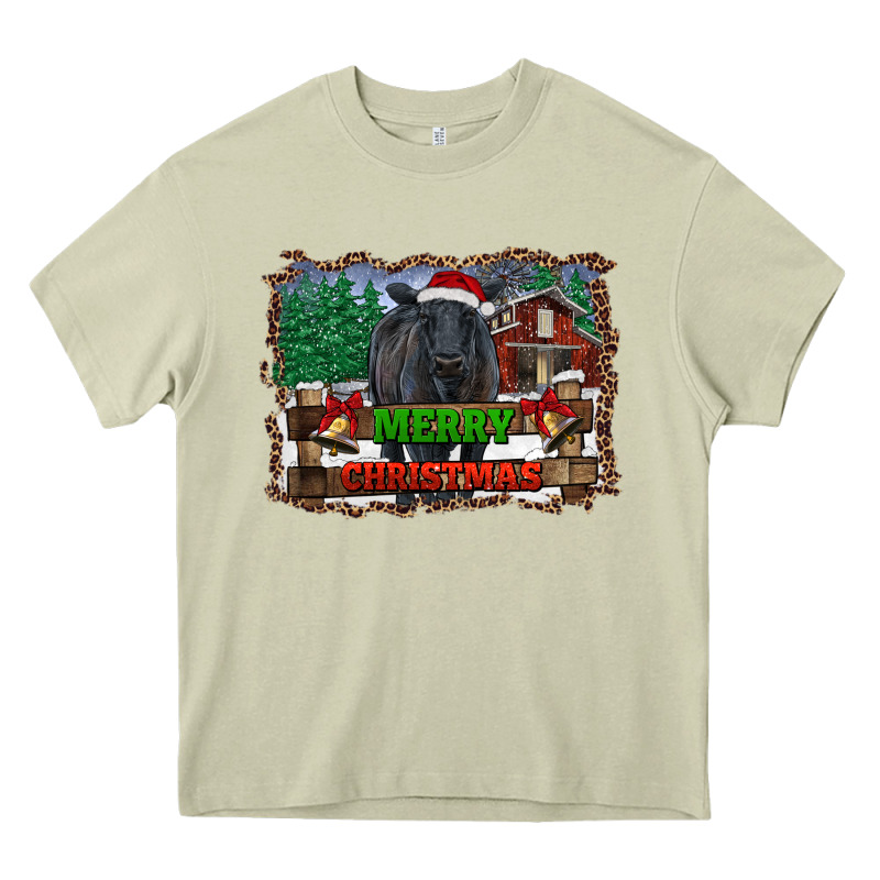 Merry Christmas Black Angus Cattle And Farm Heavy Core Tee by RanaPortraitStore | Teevron