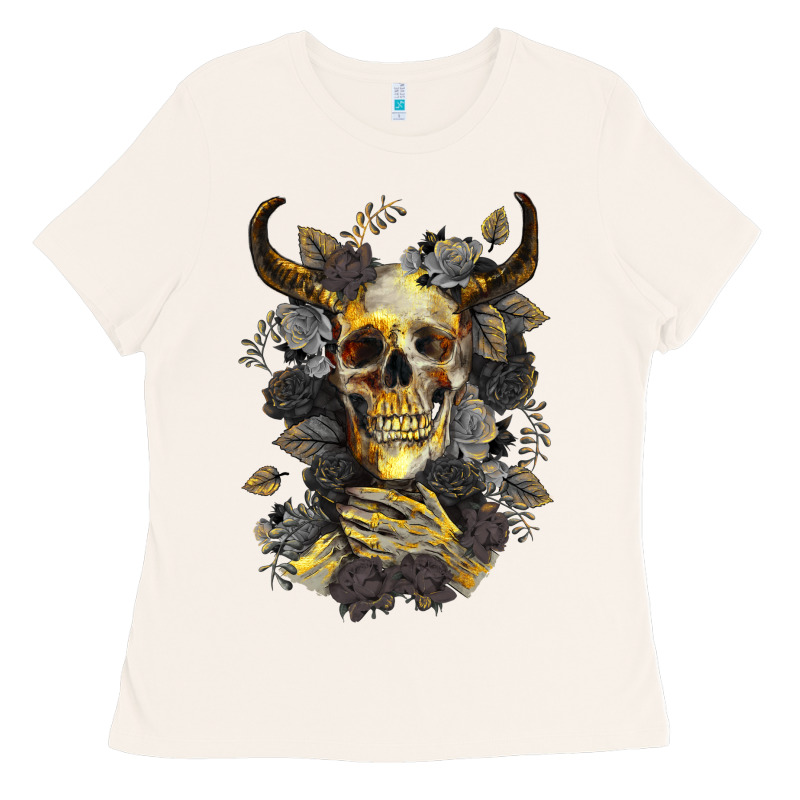 Bull Human Skull With Gold Roses Ladies Tee by RanaPortraitStore | Teevron