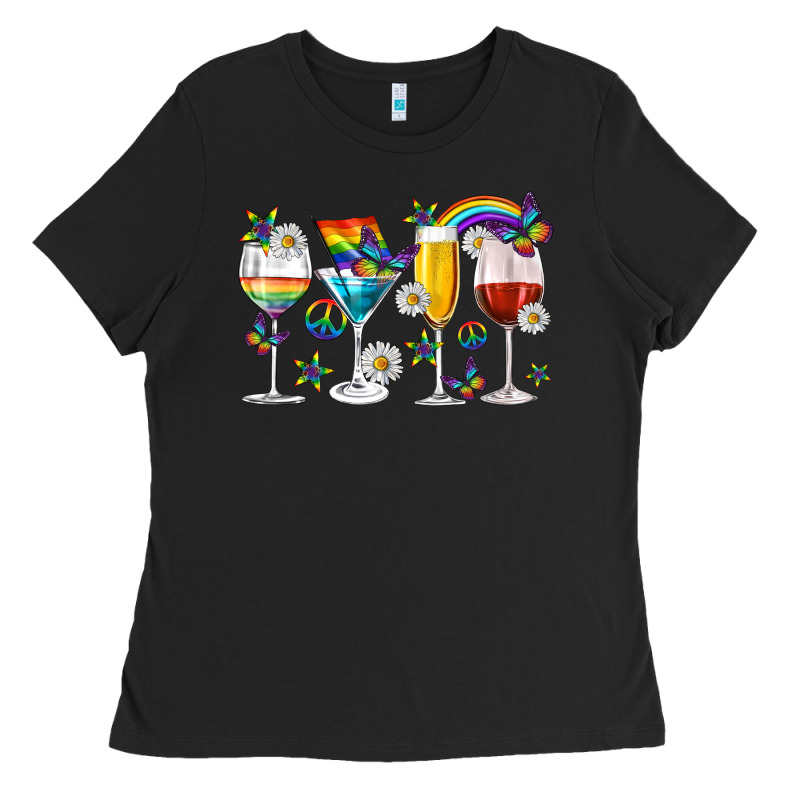 Pride Lgbtq Wine Cups And Glasses Ladies Tee by texasbilliewilder | Teevron
