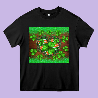 St.patricks Heart Shamrocks Glitter Heavy Core Tee Designed By Barkaloodesign