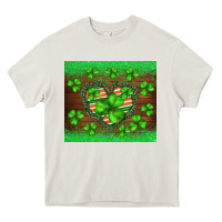 Cream st.patricks heart shamrocks glitter Heavy Core Tee - BarkalooDesign