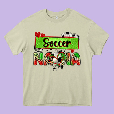 Soccer Nana With Leopard Heavy Core Tee Designed By Zillion Design Studio