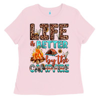 Bubblegum Pink life is better by the campfire Ladies Tee - JahusDesignShop