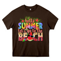Chocolate Brown hello summer lets go to the beach Heavy Core Tee - texasbilliewilder
