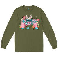 Army Green happy easter Long Sleeve Tee - MaliasSmallBusiness