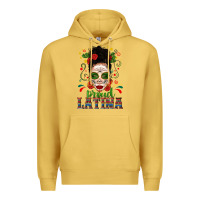 Antique Gold Proud Latina Skull Girl Messy Bun Premium Hoodie - texasbilliewilder