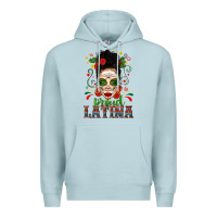 Blue Mist Proud Latina Skull Girl Messy Bun Premium Hoodie - texasbilliewilder
