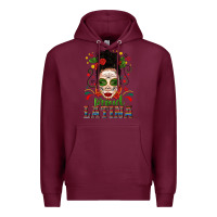 Burgundy Proud Latina Skull Girl Messy Bun Premium Hoodie - texasbilliewilder