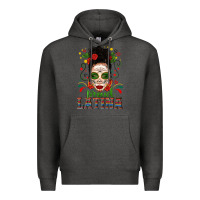 Charcoal Heather Proud Latina Skull Girl Messy Bun Premium Hoodie - texasbilliewilder