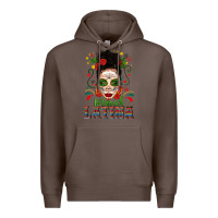 Coffee Proud Latina Skull Girl Messy Bun Premium Hoodie - texasbilliewilder